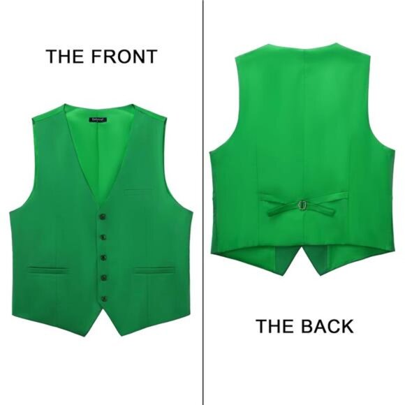 Men's Vest Formal Waistcoat Green3 - Picture 5 of 6